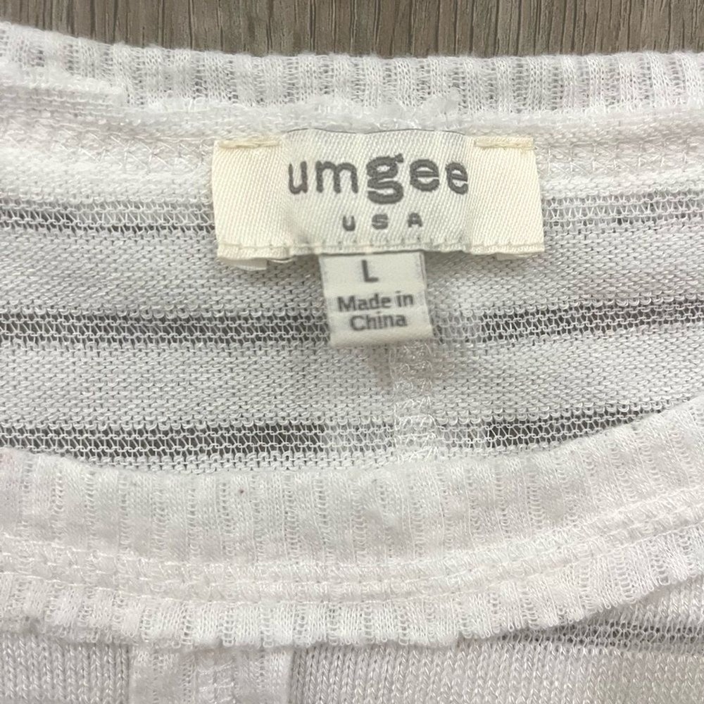 UMGEE Oversized Boxy Shirt White Textured Coastal Sheer Boho Short Sleeve Crop L - Picture 2 of 8
